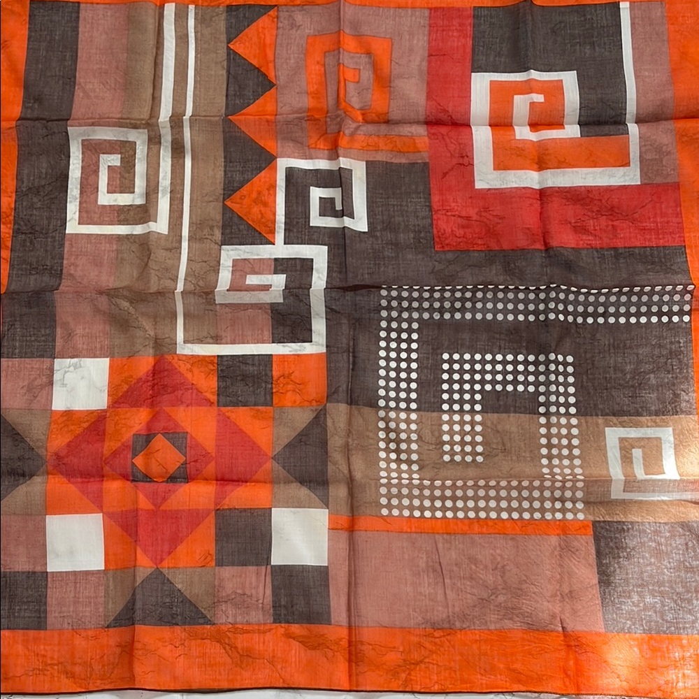 Geometric Patterned Scarf in Orange and Brown
